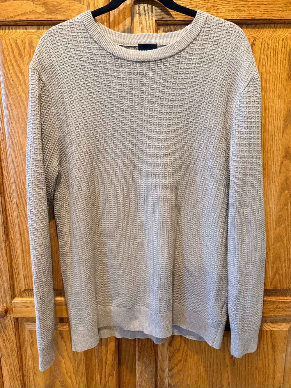 H&M Waffle-Knit Crewneck Sweater size L beige/gray Cozy Comfy Oversized Fall